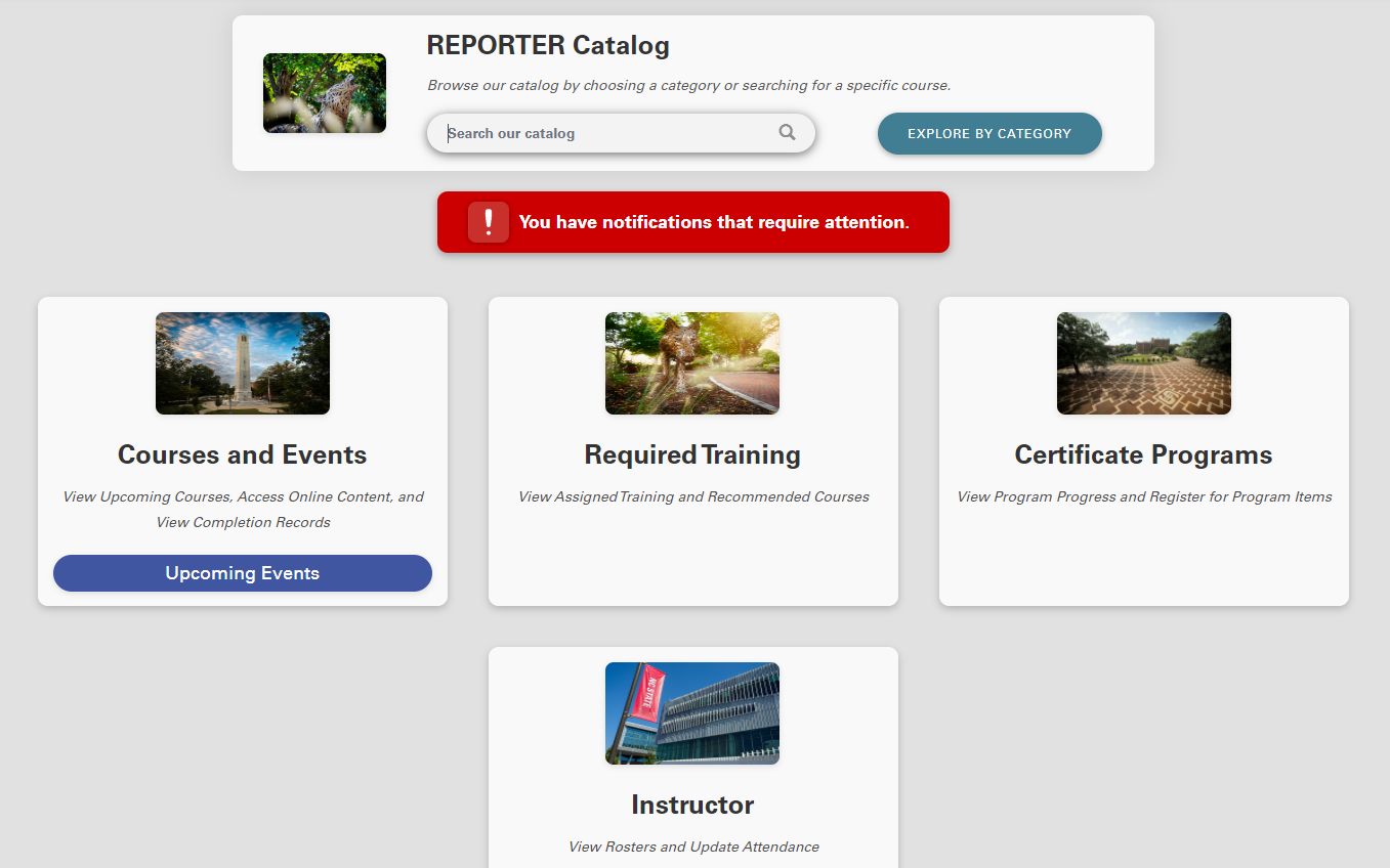 Reporter Catalog homescreen