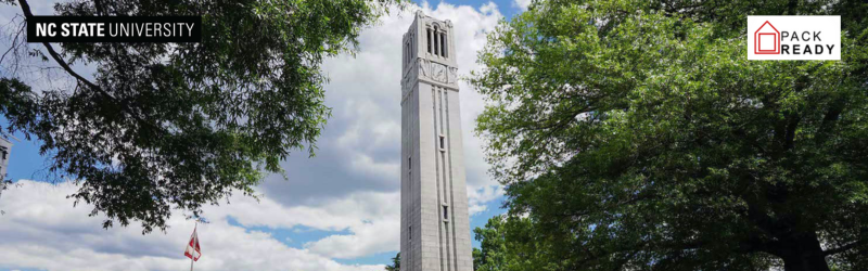 NC State's belltower and trees.
